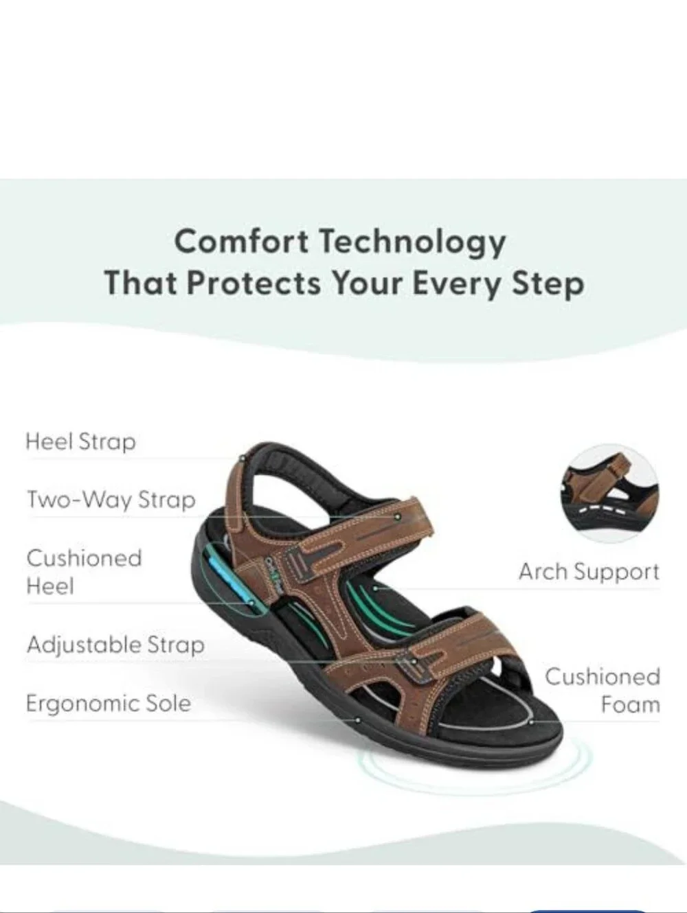 Orthofeet Gemini Men's Orthopedic Leather Sandals Brown Size 8 Wide (2E)